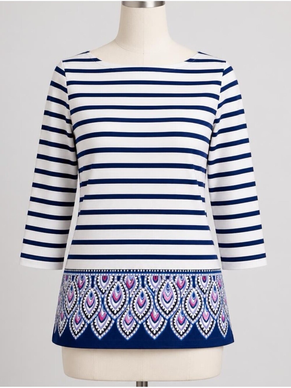 Lilly Pulitzer Women's 3/4 Sleeve Top Size Small White Navy Striped Cotton